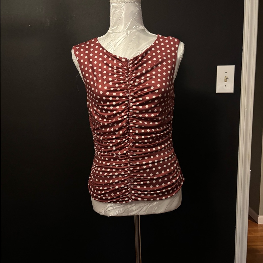 Princess Polly Ruched Polka Dot Blouse - Red and White